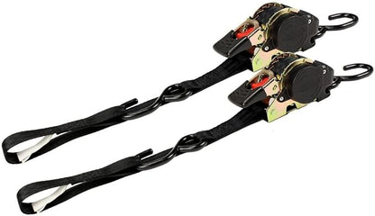 DC Cargo Mall Auto Retractable Ratchet Straps (2-Pack) 1” x 10ft, Heavy Duty, 1,209lb Break Strength – Tie Down Straps for Cargo, Truck, Trailer, Motorcycle, Boat