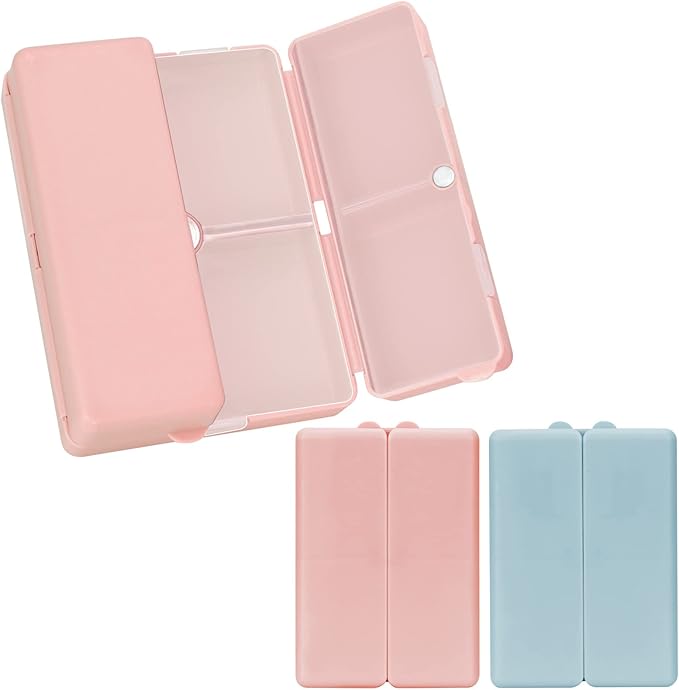 FYY Daily Pill Organizer,2 Pcs 7 Compartments Portable Pill Case Travel Pill Organizer,[Folding Design] Pill Box for Purse Pocket to Hold Vitamins,Cod Liver Oil,Supplements and Medication-Pink+Navy