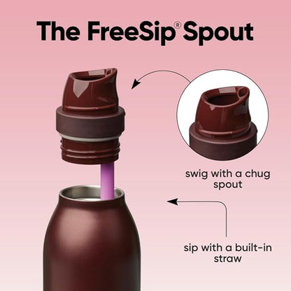 Owala FreeSip Twist Insulated Stainless Steel Water Bottle with Straw for Sports and Travel, BPA-Free, 24-oz, Black Cherry