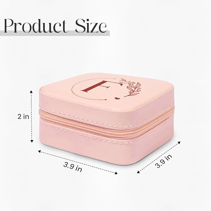 SANDJEST Personalized Jewelry Box, Pink Small Travel Jewelry Box with Initial F, Monogrammed Jewelry Case Organizer for Girls Women Teen, Mini Travel Essentials Gifts for Christmas Birthday