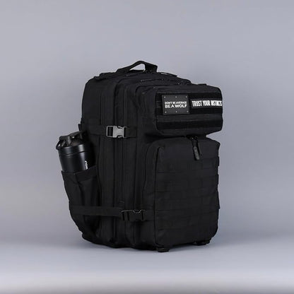 WOLFpak 45L Athletic Gym Backpack - Durable 1000D Waterproof Oxford Material with MOLLE Webbing, Laptop Pocket & Dual Cup Holders, Durable Fitness/Travel/Military Daypack (Alpha Black)