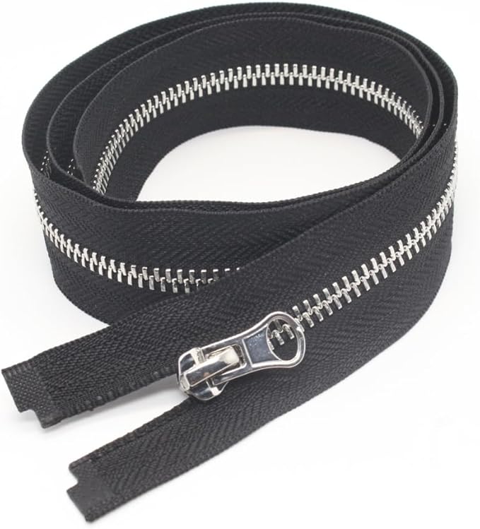 YaHoGa 2PCS #5 30 Inch Silver Separating Jacket Zipper Black Metal Zippers for Jackets Sewing Coats Crafts (30" Silver)
