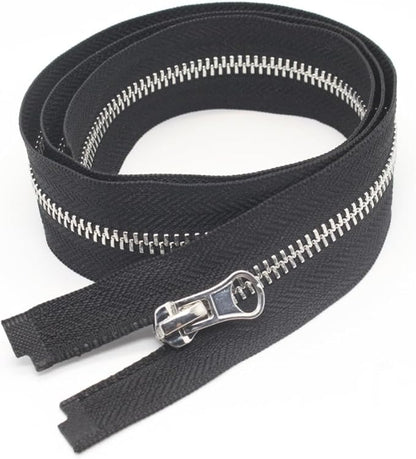 YaHoGa 2PCS #5 27 Inch Silver Separating Jacket Zipper Black Metal Zippers for Jackets Sewing Coats Crafts (27" Silver)