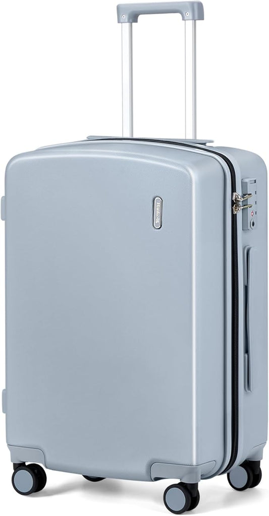 Hanke 24 Inch Luggage with Spinner Wheels Lightweight PC Hard Shell Suitcases Checked Luggage with TSA Lock Checked-Medium 24-Inch Rolling Suitcase for Travel(Grey)