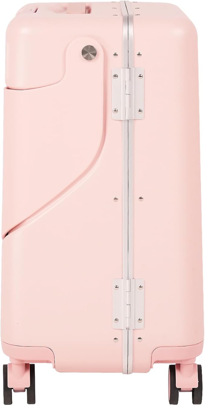 smilesun 20" Carry On Luggage with Seat For Kids & Adults，Hardside Ride On Suitcase with 360°Spinner and TSA Lock For Travel(Light Pink, 20-in)