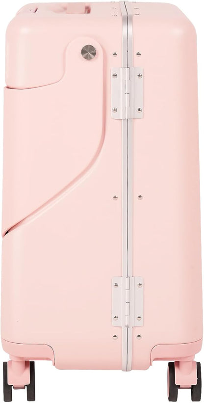 smilesun 20" Carry On Luggage with Seat For Kids & Adults，Hardside Ride On Suitcase with 360°Spinner and TSA Lock For Travel(Light Pink, 20-in)