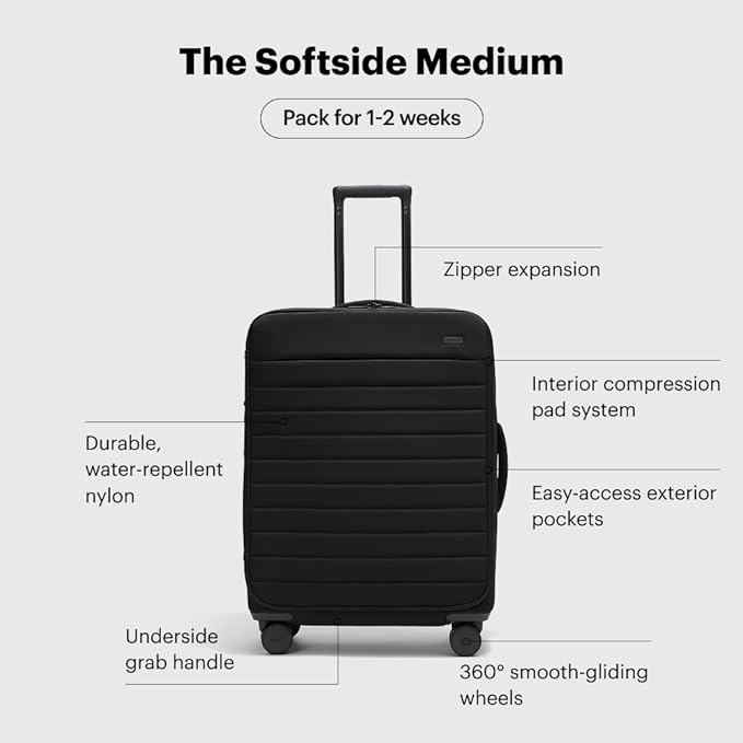 Away Softside Medium Checked Suitcase, 26 Inch Lightweight, Expandable Luggage For Men & Women, Durable Nylon Exterior, TSA Approved Lock, Ideal For Trips 1-2 Weeks, Jet Black