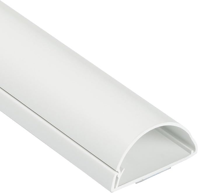 D-Line Half Round Cord Hider, Patented Cable Cover, Hide TV Wall Mount Wires, Raceway for Cords, Decorative Wire Covers, Paintable, Adhesive Cable Concealer, 1x 2in W x 1in H x 39in L, White