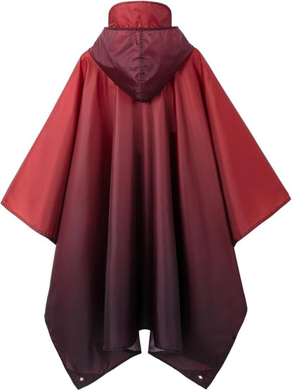Hooded Rain Poncho for Adult, Waterproof Lightweight Raincoat for Hiking Camping