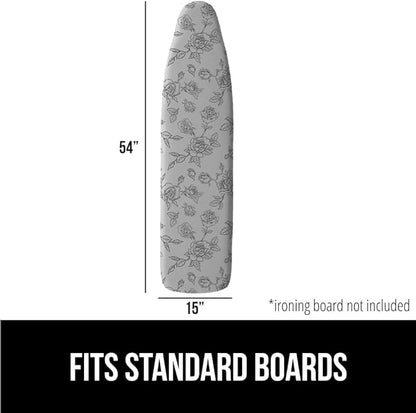 GORILLA GRIP The Original Ironing Board Cover and Pad, Silicone Coating, Thick Scorch Resistant Padding, Heavy Duty Iron Covers Standard Boards, Hook and Loop Fastener Strap, Gray Floral, 15x54