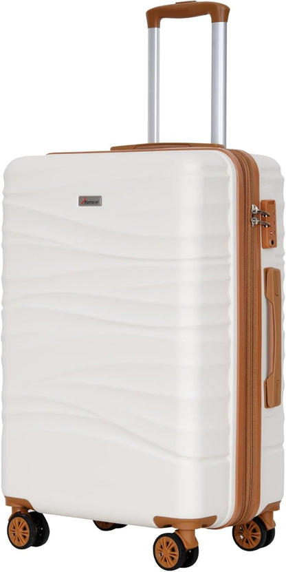 Romswi 26" Medium Checked Luggage, Expandable Checked-Medium Hardshell Suitcase with Double Spinner Wheels for 20% More Space, Hardside Luggage, Scratch-Resistant & YKK Zipper White