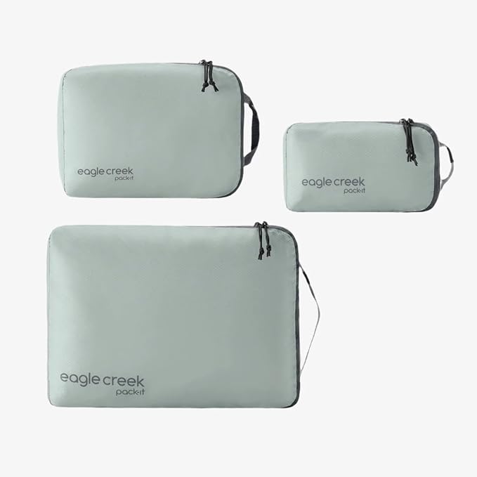Eagle Creek Pack-It Isolate Cube Set - Packing Cubes for Stackable Storage - Convenient Top Handle - Easy Grab Zipper Pull - Storm Grey - XS/S/M - 3