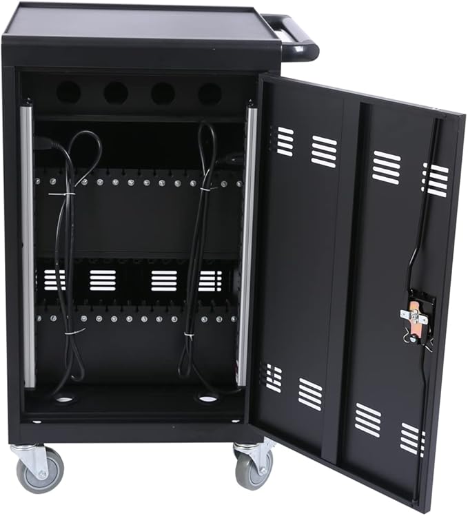 Laptop Storage Rack for Multiple Laptops, Storage for A Total of 30 Devices, Mobile Charging Cabinet and Cart for Tablets and Laptops Up to 17'' Screen Size., Black