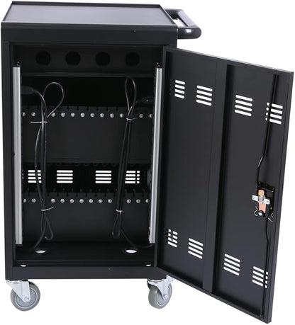 Laptop Storage Rack for Multiple Laptops, Storage for A Total of 30 Devices, Mobile Charging Cabinet and Cart for Tablets and Laptops Up to 17'' Screen Size., Black