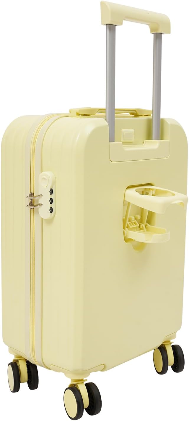 20 Inch Carry-On Luggage, Hardshell Suitcase with Wheels & USB Port,Suitcases with Wheels, 20.87x13.39x9.06 Inch Expandable Cabin Suitcase for Air Travel, etc,Light Yellow