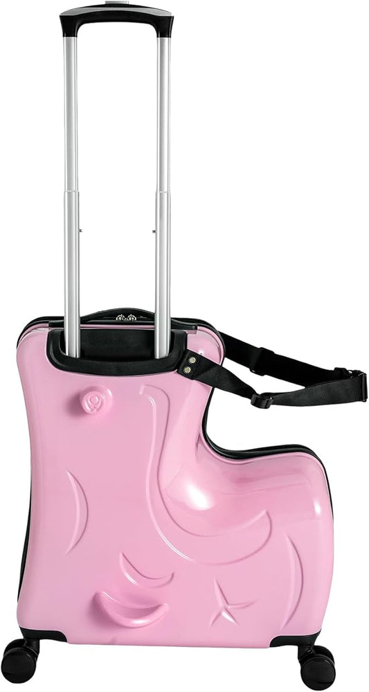 Kids Ride on Suitcase, 20" Ride on Luggage with 4 Wheels, Scooter Suitcase for Boys Girls, Toddler Carry on Suitcases with Safety Belt & Adjustable Handle, Travel Luggage for Ages 3-6 (Pink)