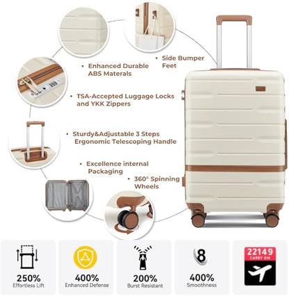 Luggage Sets, Suitcase with Spinner Wheels, PC+ABS Hardshell Travel Luggage Set with TSA Locks,Lightweight Rolling Luggage，Carry on suitcase with YKK Zippers(Beige, 6 piece set(14/20/24/28/DB/TB))