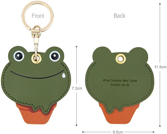 MC Fashion PU Leather Keychain Holder Case Compatible with AirTag, Cute Animal Cone GPS Tracker Case Charm Key Ring (Frog Cone)