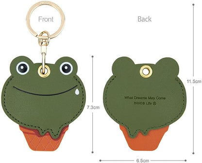 MC Fashion PU Leather Keychain Holder Case Compatible with AirTag, Cute Animal Cone GPS Tracker Case Charm Key Ring (Frog Cone)