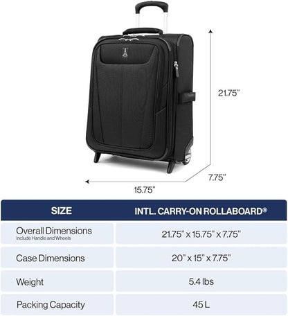 Travelpro Maxlite 5 Softside Expandable Upright 2 Wheel Carry-on Luggage, Lightweight, 20-Inch — Black