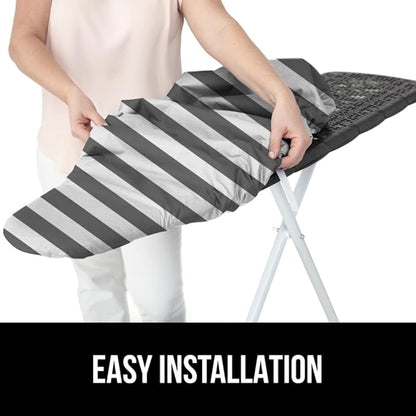 GORILLA GRIP The Original Ironing Board Cover and Pad, Silicone Coating, Thick Scorch Resistant Padding, Heavy Duty Iron Covers Standard Boards, Hook and Loop Fastener Strap, Striped, 15x54