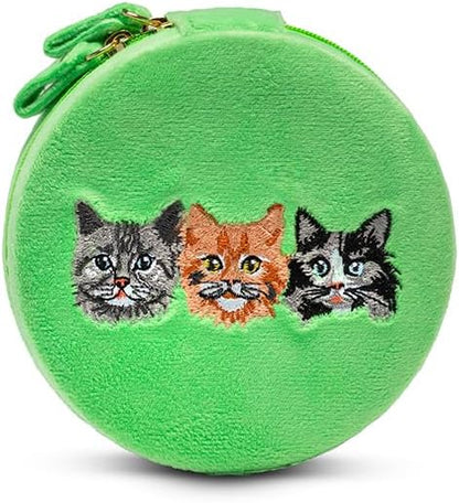 Living Royal Jewelry Travel Case – Portable Box with Mirror and Zipper for Rings, Necklaces, Earrings, Bracelets (Kitty)