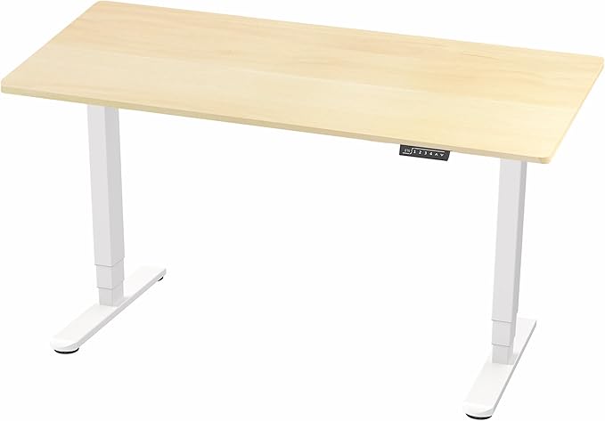 VIVO Electric 60 x 24 in Dual Motor Sit Stand Desk, Memory Height Adjustment, 2B Series, Light Wood Top White Frame, DESK-KIT-2W6C