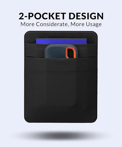 2-Pocket Adhesive Pouch for Laptop, Compatible with External 2.5" HDD, SSD, Magic Mouse, USB Cable and More - Black