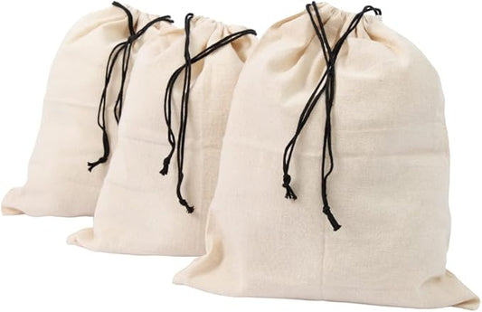 Muslin Cotton Storage Bags with Drawstring - Toy Storage Bags - Shoe Storage Bags for Travel - Cloth Storage Bags for Handbags, Purses, & Sneakers - Dust-proof and Lint-free (3 Small: 15"x12")