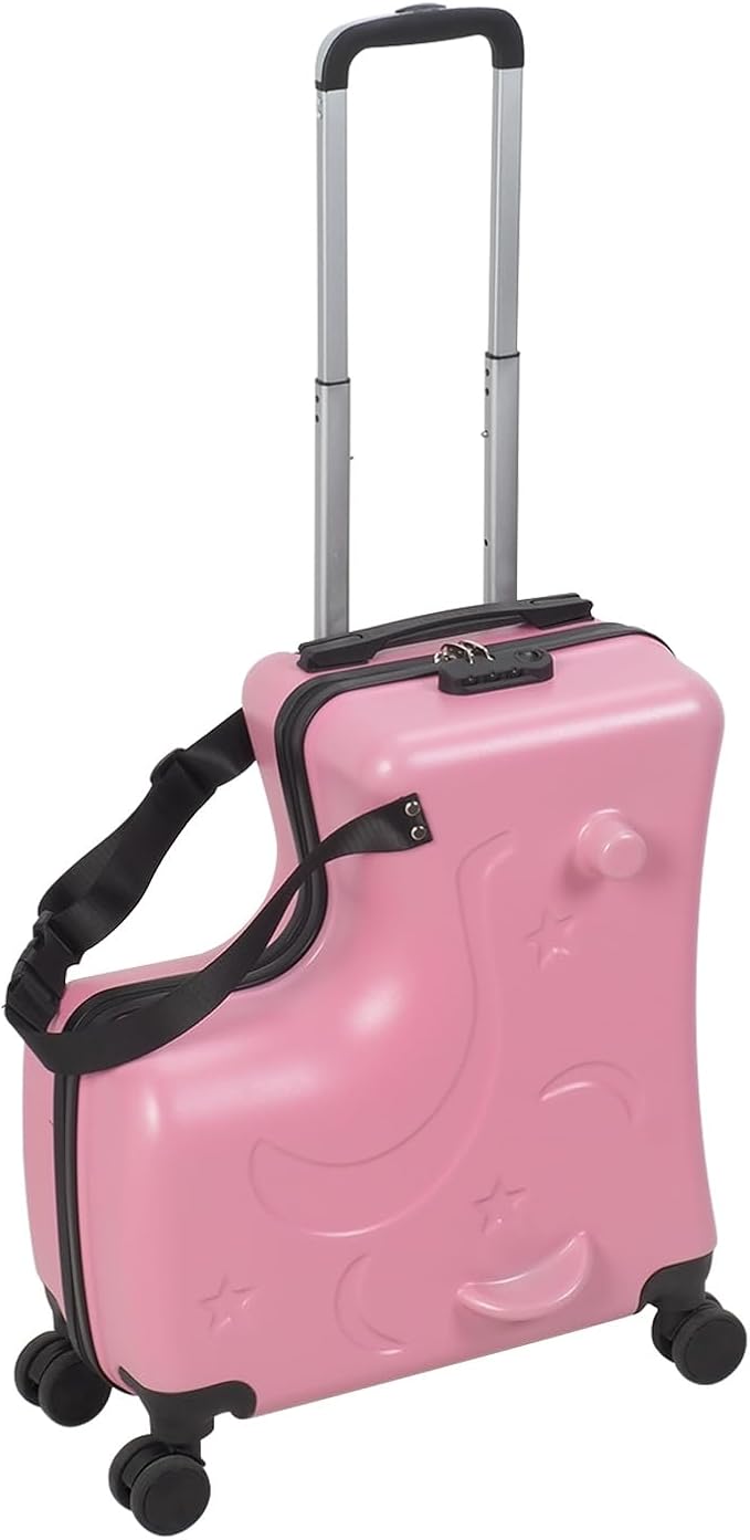 4-Wheel Carry On Luggage with Seat for Kids with Seat and Safety Belt, Large Capacity Hard Shell Suitcase Durable Rolling Luggage 4 Spinner Wheels, Waterproof Pocket, Adjustable Handle Pink