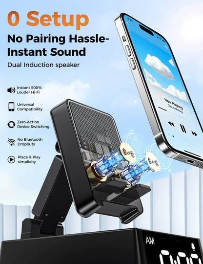Bluetooth Speaker White Elephant Gifts:Induction Cell Phone Stand HD Sound Gift for Men Women Adults Birthday Christmas Secret Santa,Kitchen Gadget Mom Wife Dad Husband Teen Stocking Stuffers(Black)