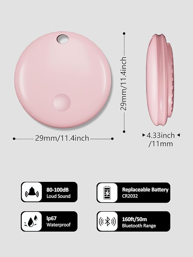 Tracker Tags, Item Finder Work with Apple Find My (iOS Only), Tracking Device Locator Smart Tag for Luggage, Keys, Wallet, Bike, Bags (Pink, 1 Pack)