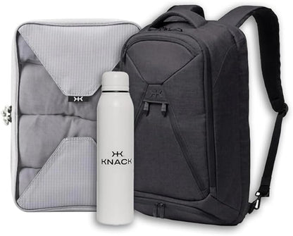 Knack Series 1 Laptop Backpack Travel Set Fits up to 15 Inch - Includes Expandable Packing Insert, and Knack's Insulated Bottle, TSA Approved, Expandable Travel Backpacks (Black, Medium)