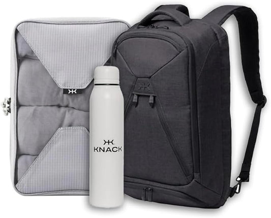 Knack Series 1 Laptop Backpack Travel Set Fits up to 15 Inch - Includes Expandable Packing Insert, and Knack's Insulated Bottle, TSA Approved, Expandable Travel Backpacks (Black, Medium)