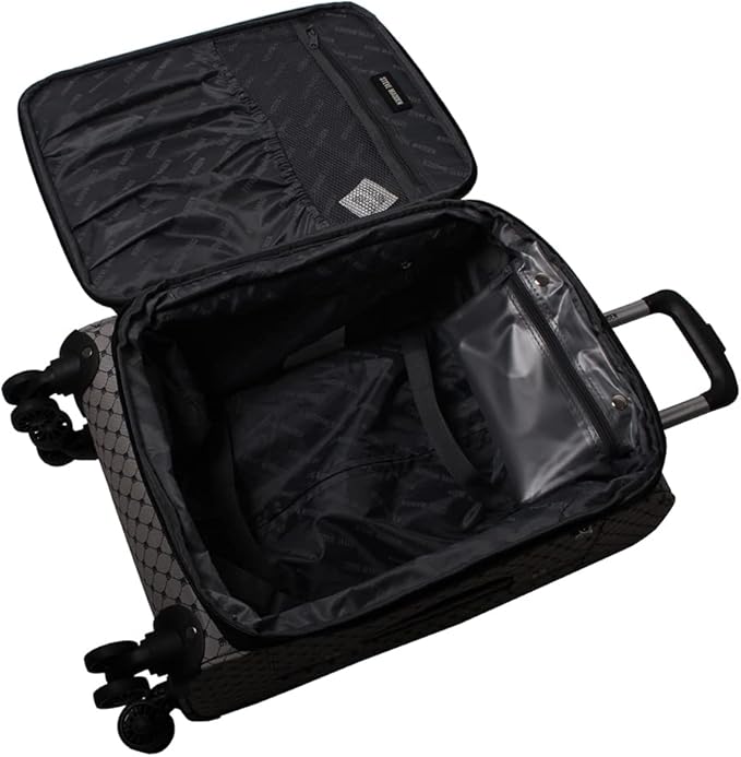 Steve Madden Designer Luggage Collection - 3 Piece Softside Expandable Lightweight Spinner Suitcase Set - Travel Set includes 20 Inch Carry on, 24 Inch & 28-Inch Checked Suitcases (Noble Black/Grey)