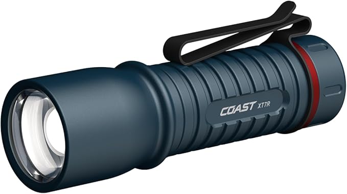 Coast XT7R 1500 Lumen Rechargeable LED Flashlight with Magnetic Mount, Slide Focus, and Pocket Clip, Blue