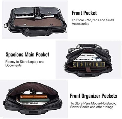 seyfocnia Men's Business Travel Briefcase Leather Handmade Messenger Bags Laptop Bag