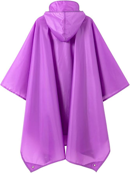 Hooded Rain Poncho for Adult, Waterproof Lightweight Raincoat for Hiking Camping