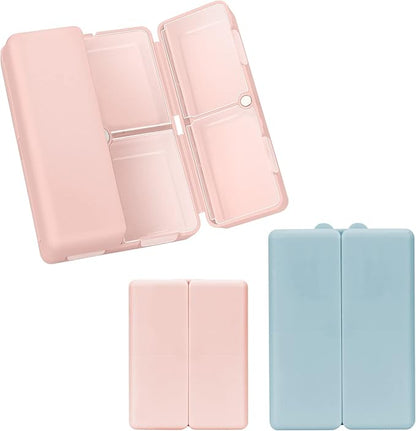 FYY 2 Pcs Daily Pill Organizer, 7 Compartments Portable Pill Case Travel Pill Organizer,[Folding Design] Pill Box for Purse Pocket to Hold Vitamins,Cod Liver Oil,Supplements and Medication-Pink+Navy