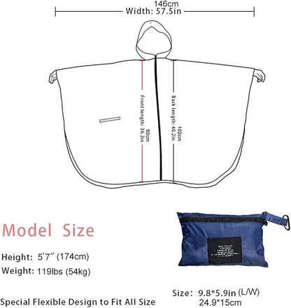 Fashion Hooded Rain Poncho Waterproof Raincoat Jacket with pocket for Women/Men/Adult