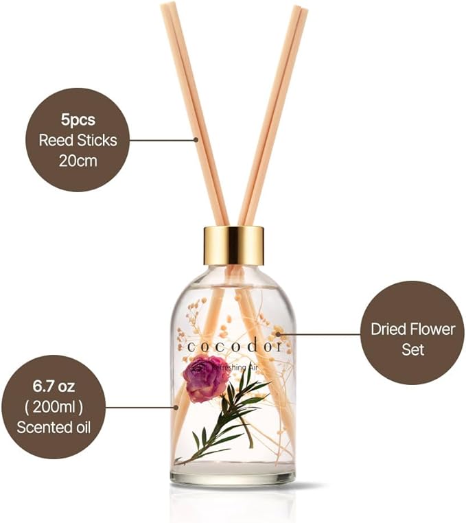 COCODOR Herbarium Reed Diffuser/Garden Lavender/6.7oz(200ml)/ Fragrance Scent Essential Oil Stick Diffuser Set for Bedroom Bathroom Home Décor