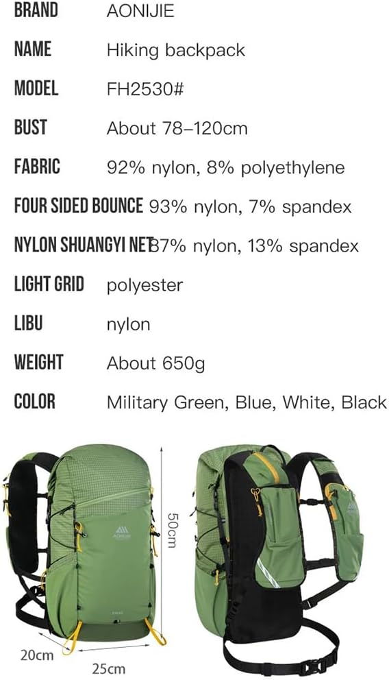AONIJIE 30L Lightweight Hiking Backpack Waterproof Hiking Bag For Men Women Trail Running Camping Backpack Daypack (Black)