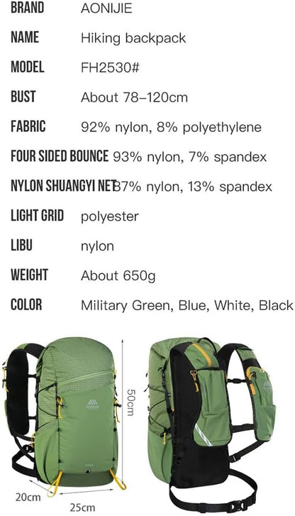AONIJIE 30L Lightweight Hiking Backpack Waterproof Hiking Bag For Men Women Trail Running Camping Backpack Daypack (Black)