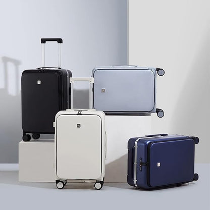 Hanke Grace Hard Shell Suitcases with Wheels,20 Inch Carry On Luggage Airline Approved with Aluminum Frame, Travel suitcase with Front Pocket Travel Luggage for Short Business Trips, Smoke White.