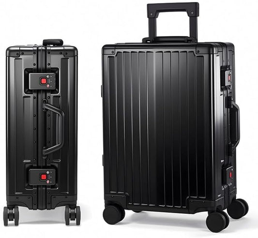 All Aluminum Carry On Luggage 22x14x9 Airline Approved，Hard Shell Carry On Luggage, Zipperless Luggage Aluminum Suitcase Luggage (black, 20inch)
