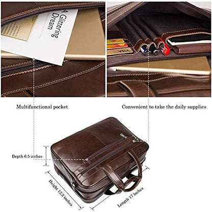 Augus Business Travel Briefcase Genuine Leather Duffel Bags for Men Laptop Bag fits 15.6 inches Laptop YKK Zipper (Brown)