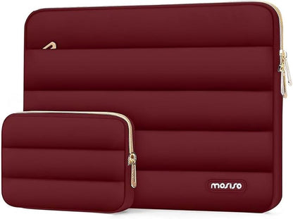 MOSISO 15-15.6 inch Laptop Case, 16 inch Puffy Laptop Sleeve Compatible with MacBook Pro 16, HP Dell ASUS Acer Toshiba Lenovo Notebook Computer, Polyester Horizontal Bag with Small Case, Red