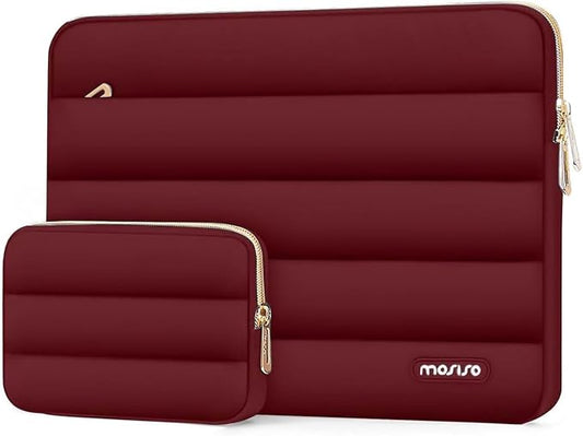 MOSISO 15-15.6 inch Laptop Case, 16 inch Puffy Laptop Sleeve Compatible with MacBook Pro 16, HP Dell ASUS Acer Toshiba Lenovo Notebook Computer, Polyester Horizontal Bag with Small Case, Red