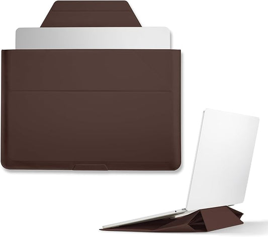 MOFT Laptop Carry Sleeve, 2-in-1 Laptop Bag & Stand for 13" Air/Pro & Dell/HP/Lenovo/Asus, Stylish Slim Computer Sleeve Bag with Expandable Storage for Computer Accessories, Brownie