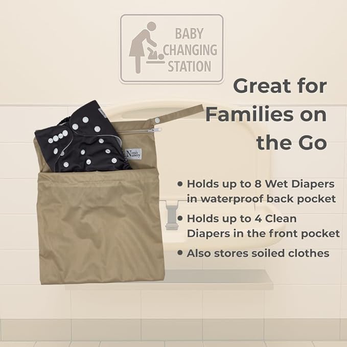 Nora's Nursery Wet Dry Bags with Two Zippered Pockets - Reusable and Washable Wet Bag for Swimming, Travel, Beach, Pool, Daycare, Cloth Diapers, Toiletries and Swimsuits - 11x15 - Desert - 2 Pack